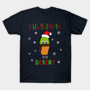 Christmas In The Desert - Cute Cactus With Christmas Scarf T-Shirt